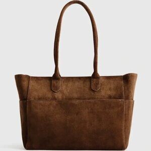 NWT Quince Chocolate Brown Suede Pocket Tote